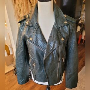 Levi's Dark Green Motorcycle Crocodile Print Leather Jacket